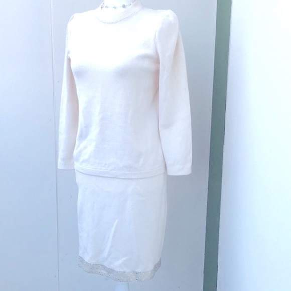 VINTAGE St. John Evening by Marie Gray skirt SET sz XS/S ecru sequins EUC VTG - Picture 15 of 16